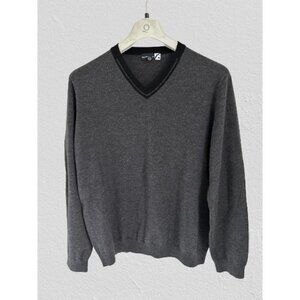 Saks 5th Avenue Wool V-Neck Pullover Knitted Gray Size 2XL